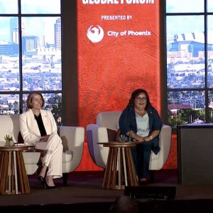 Jordan Rose, President and founder of Rose Law Group, moderates Phoenix Global Forum discussion on mining, copper and America’s industrial future